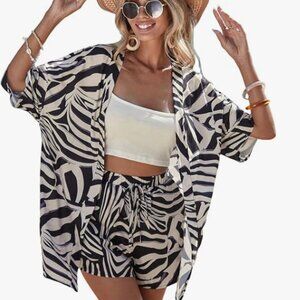 Zebra Print Kimono and Shorts Set